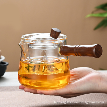 Bamboo side handle glass teapot